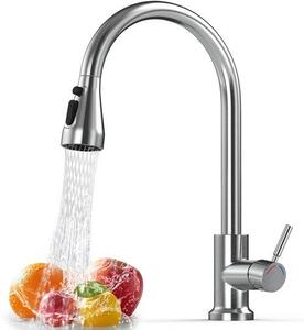 Rubinetto da cucina estraibile in acciaio inossidabile, orientabile a 360°, 4 funzioni di getto