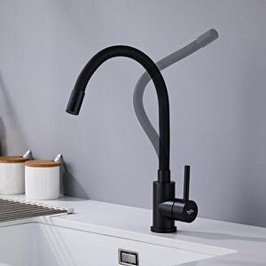 Rubinetto da cucina nero, orientabile a 360°, in acciaio inossidabile, a risparmio idrico
