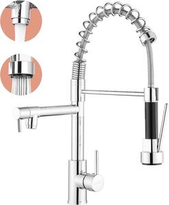 Miscelatore da cucina con doccetta estraibile, girevole a 360°, miscelatore monocomando ad alta pressione, 2 funzioni spray, acciaio inossidabile cromato