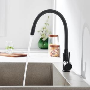 Rubinetto flessibile da cucina nero, miscelatore per lavello Auralum ruotabile a 360°, miscelatore da cucina nero opaco, miscelatore da cucina ad alta pressione con bocca flessibile, miscelatore da cucina nero