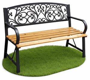 Panchina da giardino nera NERINA con legno laccato e gambe in ghisa larghezza 118 cm