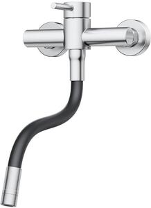 Miscelatore da cucina a parete, orientabile a 360°, acciaio inossidabile, tubo in silicone, monocomando