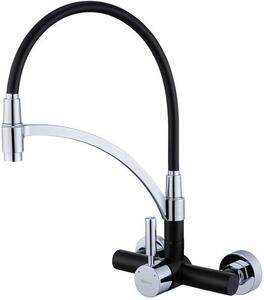 Rubinetto da cucina flessibile nero, orientabile a 180°, in silicone, montaggio a parete
