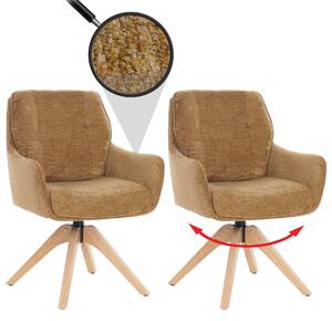 Set da 2 sedie da sala da pranzo HWC-Q37, sedia da cucina girevole con ritorno automatico, tessuto (680 g/m²) in ciniglia, Oeko-Tex, struttura in legno MVG ~ giallo senape