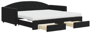 Divano Letto Estraibile con Cassetti Nero 100x200 cm in Velluto