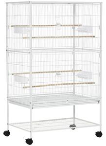 PawHut Gabbia per Uccelli da Interni con Vassoio Estraibile, 4 Ruote e Trespolo, 78x52x132 cm, Bianco | Aosom Italy