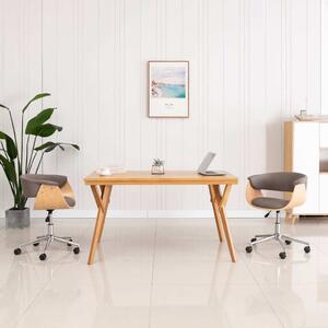 The Living Store Sedia da ufficio girevole in legno curvato e tessuto taupe