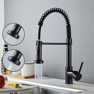 Rubinetto da cucina estraibile, miscelatore da cucina con molla a spirale a 360°, rubinetto da cucina, spray a due funzioni, nero