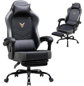 Sedia da gaming GTPLAYER, sedia ergonomica per giocatori con poggiapiedi, sedia da ufficio con altezza regolabile, dotata di cuscini per la testa e la zona lombare, capacità di carico fino a 150 kg, colore grigio