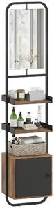 HOMCOM Scaffale da bagno con specchio, scaffale di archiviazione con ripiani regolabili e armadio, 40x30x179cm, nero | Aosom Italy