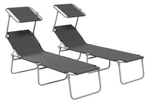 Set 2 Sdraio da Giardino 187x58x36 cm Pieghevoli con Tettuccio Regolabile in Tessuto Oxford e Metallo Grigio