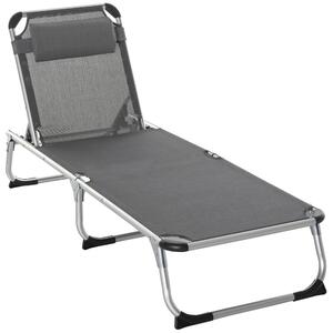 Outsunny Sdraio Pieghevole con Poggiatesta e Schienale Regolabile in Alluminio 60x165x76cm Grigio | Aosom Italy