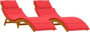 Lettino prendisole 2 pcs Rosso Legno di Acacia Massello