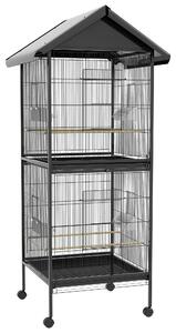 PawHut Voliera per Uccelli a Rotelle con Vassoi Estraibili in Plastica e Posatoi, in Metallo, 71.8x71.8x170.2 cm, Nero | Aosom Italy