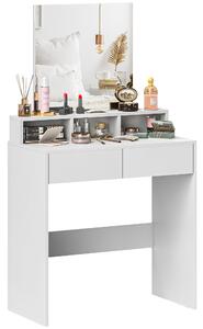HOMCOM Tavolo da trucco con specchio, tavolo da trucco con 2 cassetti e 3 scomparti, stile moderno, 75 x 38 x 135 cm, bianco | Aosom Italy