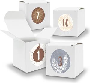Calendario dell'Avvento da riempire, 24 cubetti da 6,5 cm, BIANCO + adesivi V04 Z15