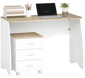 HOMCOM Scrivania con Cassettiera Moderna in Legno, Scrivania PC per Camera e Ufficio, Bianco, 110x55x75cm|Aosom