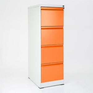Cassettiera porta documenti con 4 cassetti e serratura Dimensioni 460x620x h 1325 mm Struttura in metallo verniciato - Piedini antiscivolo - finitura arancione