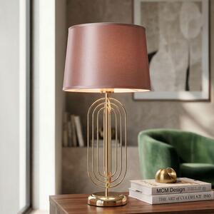 Lampada da tavolo in metallo e tessuto, 28x55 cm, color oro, rosa, modello Krista, marca Mauro Ferretti