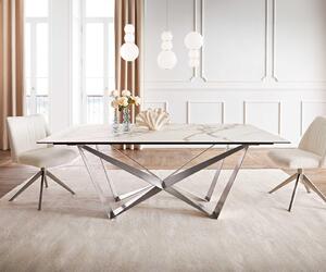 Tavolo da pranzo DELIFE Edge 200x100 Vetroceramica Calacatta Luxe Bianco-oro-grigio Spider Acciaio piatto Acciaio inossidabile