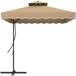 Outsunny Ombrellone a Sbalzo con Doppio Tetto, Apertura a Manovella e Base a Croce, 2.5x2.5m, Cachi