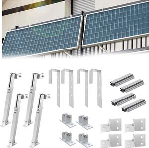 Supporto per impianti fotovoltaici da balcone, adatto per 2 pannelli solari. Gancio da balcone con attacco a quattro lati, supporto solare per balconi con ringhiere angolari, sistema di fissaggio stabile per pannelli fotovoltaici