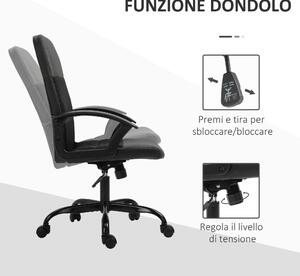Vinsetto sedia ufficio ergonomica sedie da gaming imbottita con altezza regolabile, inclinabile, 5 ruote in PVC tessuto di rete, nero, 60x64x99-107cm