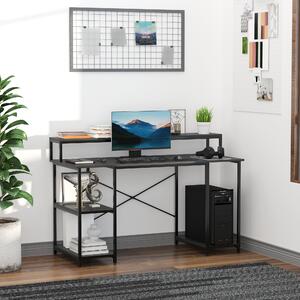 HOMCOM Scrivania per computer con scaffale tappettini regolabili Tavolo pc moderno per casa ufficio nero 140 x 60 x 93cm
