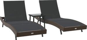 Lettino da sole 3 pcs Marrone 197 x 70 x 82 cm polyrattan