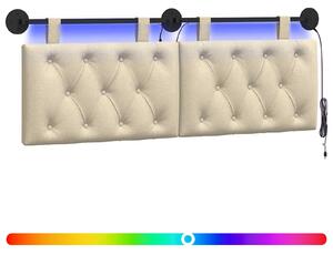 Testiera sospesa Con luce LED Crema Tessuto