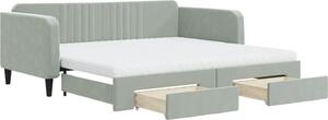 Divano Letto Estraibile Cassetti Grigio Chiaro 100x200 Velluto