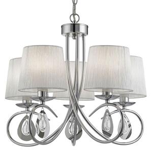 Angelique 5lt pendant - cromo, vetro trasparente e tessuto bianco