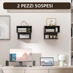 HOMCOM Scaffale a Parete Nero in MDF, Set 2 Pezzi, Design Versatile con Ripiano Aperto, 40x29.5x33.5 cm - Per Soggiorno e Cucina