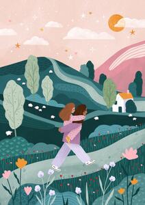 Illustrazione Mummy Daughter Countryside Walk, Bea Muller