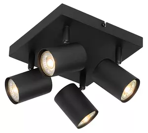 Plafoniera moderna nera a 4 luci regolabile quadrata - Jeana