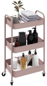 HOMCOM Carrello da Cucina a 3 Livelli con Maniglie e 4 Rotelle, in Acciaio, 45x30.6x79 cm, Rosa