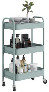 HOMCOM Carrello da Cucina a 3 Livelli con Maniglie e 4 Rotelle, in Acciaio, 45x30.6x79 cm, Azzurro