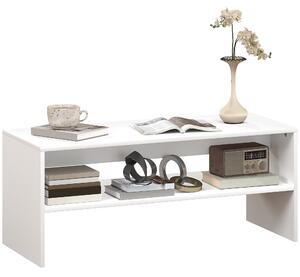 HOMCOM Tavolino da Caffè Moderno in Legno a 2 Livelli con Ripiano Aperto, 100x40x41.5 cm, Bianco