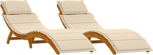 Lettino prendisole 2 pcs Beige Legno di Acacia Massello