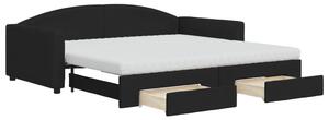 Divano Letto Estraibile con Cassetti Nero 100x200 cm in Tessuto