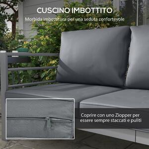 Outsunny Divano da Giardino 3 Posti con Cuscini per Seduta e Schienale, in Alluminio, 185x66x64 cm, Grigio