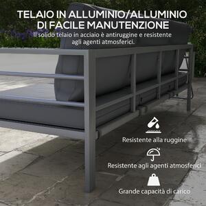 Outsunny Divano da Giardino 3 Posti con Cuscini per Seduta e Schienale, in Alluminio, 185x66x64 cm, Grigio