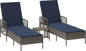 Lettino da sole 3 pcs Grigio e Blu Navy 200 x 55 x 92 cm