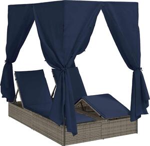 Lettino da sole doppio Nero 205 x 129 x 200 cm polyrattan