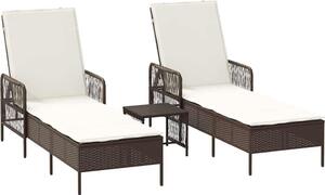 Lettino da sole 3 pcs Marrone e Bianco Crema 200 x 55 x 92 cm