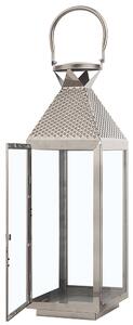 Lanterna in Metallo Argento Portacandele a Colonna in Acciaio Inox H 55 cm Beliani