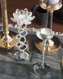 Portacandele Metallo di colore Argento Vetro in stile Glamour candeliere candelabro elegante Beliani
