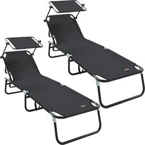 Lettino prendisole pieghevole 2 pcs Nero 190 x 57 x 81 cm