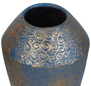 Vaso Decorativo Alto dorato Blu Ceramica 51 cm Effetto Anticato Beliani