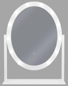 Specchio da toeletta in piedi con LED bianco 50 x 60 cm ovale con lampadine illuminate Hollywood toeletta Beliani
